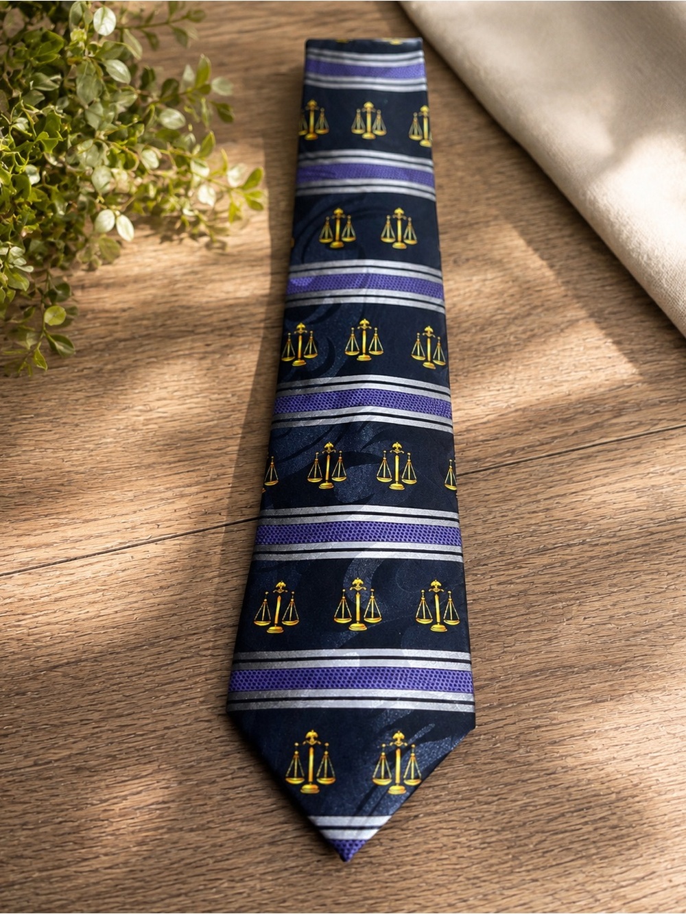 Steven Harris Vintage Scales of Justice Lawyer Tie Mens Black Gold Purple